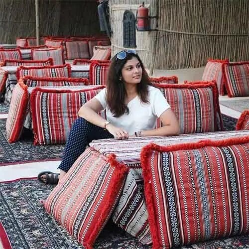 VIP majlis seating with cushions at the desert camp